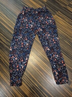 Joey B Navy Floral Elastic Waist Jogger Pants with Coral, White & Blue Flowers